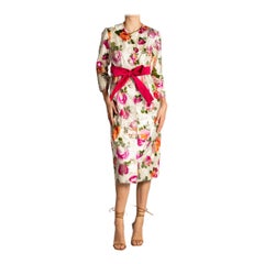 1960S PAUL WHITNEY Floral Print Metallic Silk Blend Brocade Coat Dress With Cry