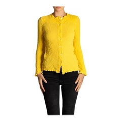 1990S ME BY ISSEY MIYAKE Mustard Yellow Polyester Crinkle Crepe Blouse