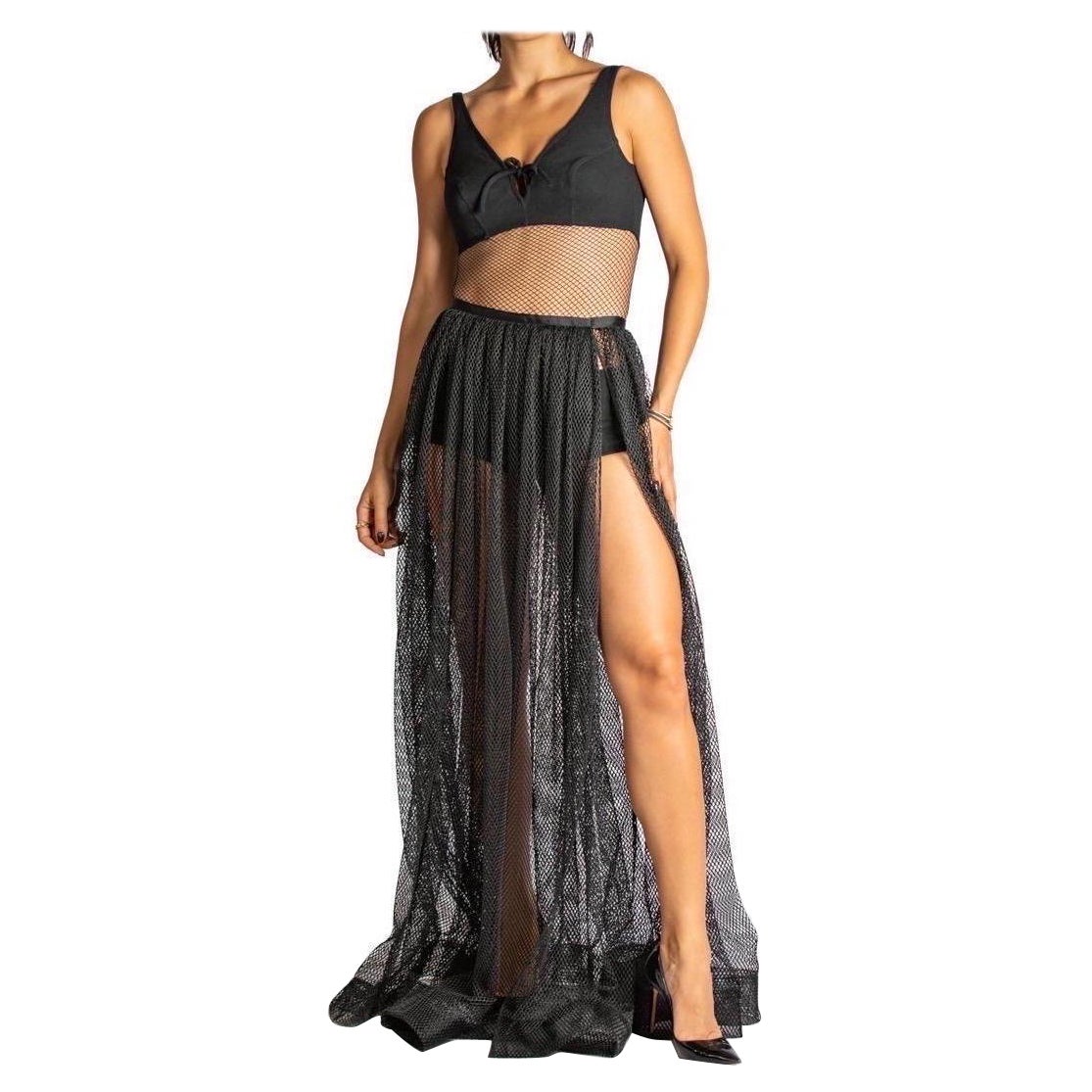MORPHEW ATELIER Black Poly/Nylon Net Full Length Skirt With Slit For Sale