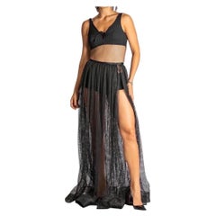 MORPHEW ATELIER Black Poly/Nylon Net Full Length Skirt With Slit