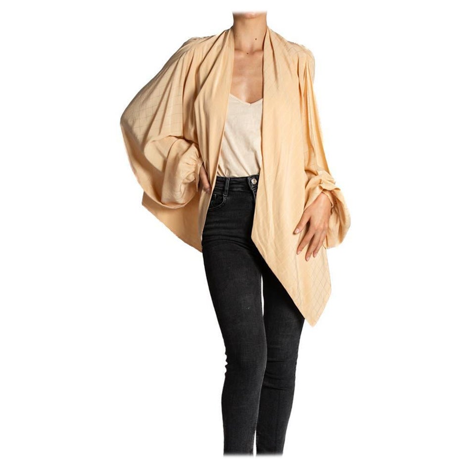 1970S Cream Haute Couture Silk Shawl Front Blouse For Sale