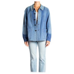 Vintage 1940S Indigo Blue Organic Cotton Twill French Workwear Jacket