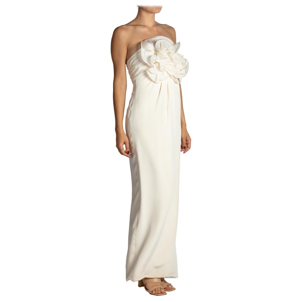 2000S MARCHESA Cream Silk Faille Strapless Gown For Sale