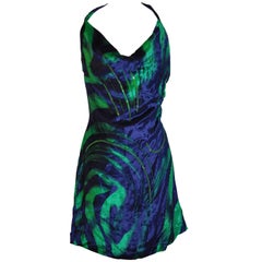 Versace Navy & Green Velvet Halter Dress