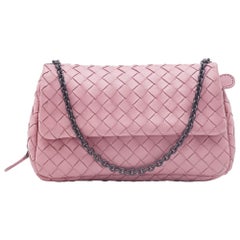 Bottega Veneta Light Pink Intreccaito Leather Olimpia Chain Shoulder Bag