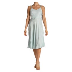 1930S Powdered Blue Bias Cut Full Skirted Slip With Tulle Ruffle