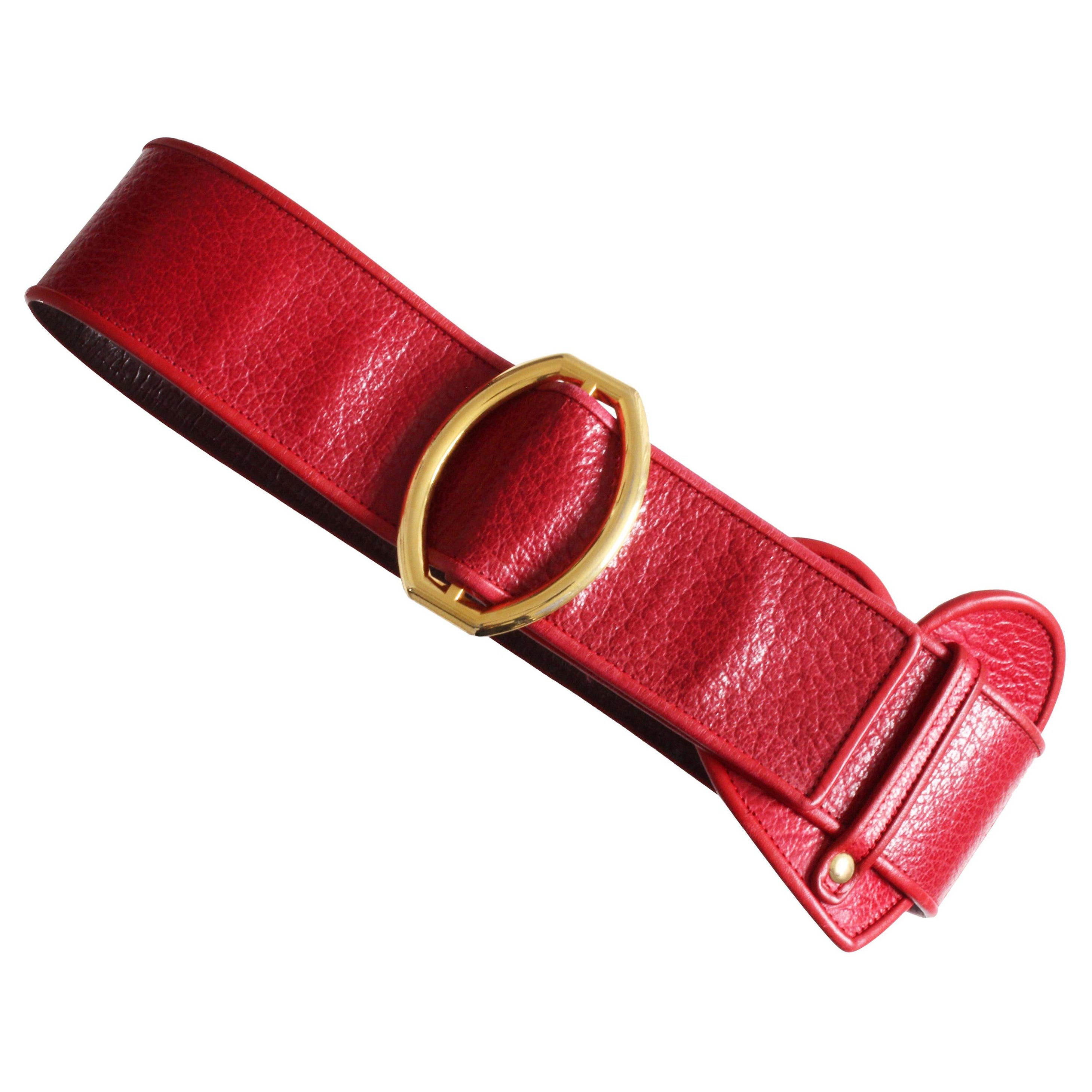 Yves Saint Laurent Wide Belt YSL Rive Gauche Red Leather Heart Vintage 70s Rare For Sale
