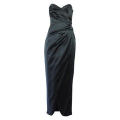 Retro Victor Costa Black Dress Strapless Structured Draped Satin 1980s