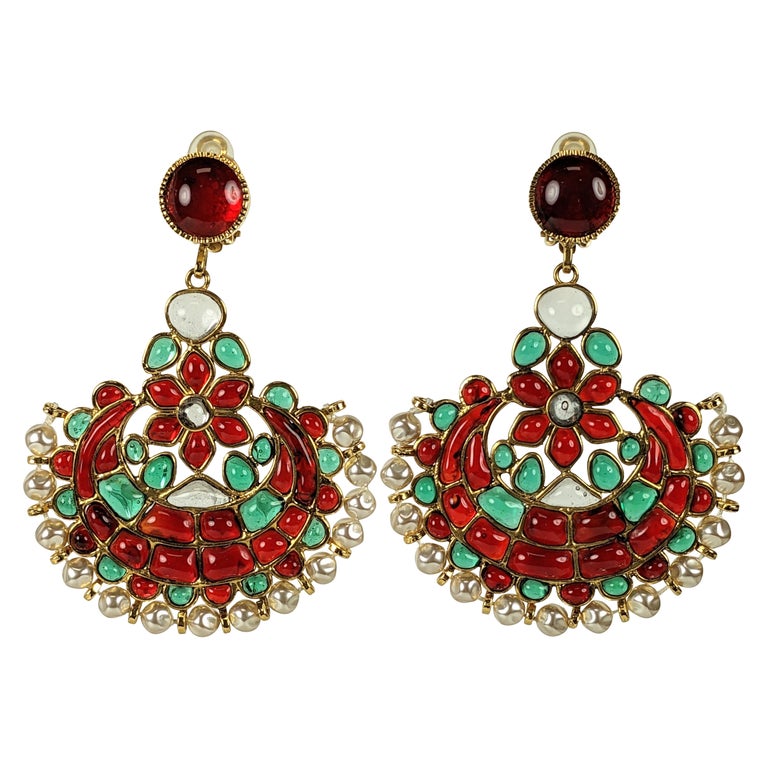Maison Gripoix for Chanel Anglo Indian Pendant Earrings For Sale