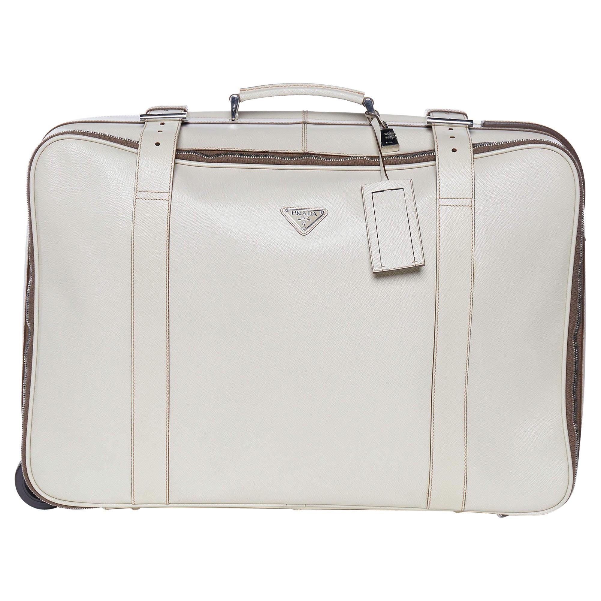 Prada Off White Saffiano Travel Valigia Suitcase For Sale at 1stDibs