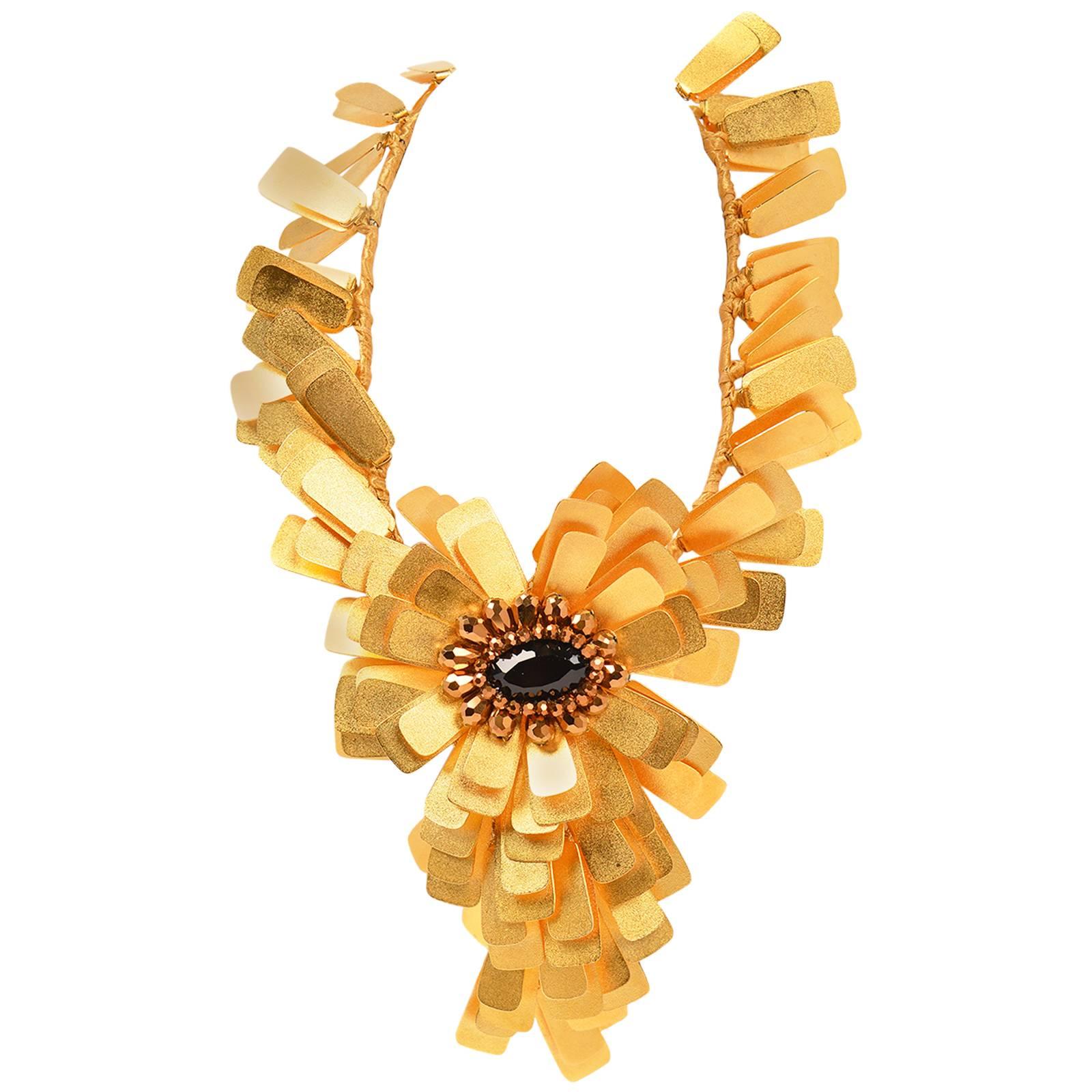 Vilaiwan Gold Tone Tab Flower Statement Necklace