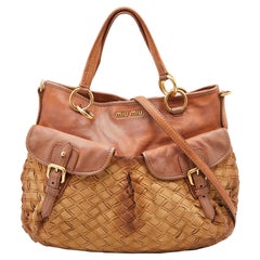 Miu Miu Brown Woven Suede and Leather Satchel
