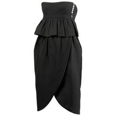 Lanvin 1980s Vintage Strapless Little Black Dress with Peplum 10