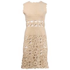 1970s Wool Hand Crochet Dress with Cut Out Midriff 8