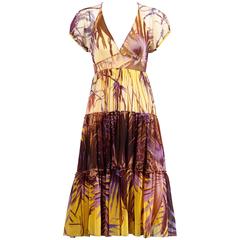 Jean Paul Gaultier Tropical Print Mesh Dress in Yellow + Purple