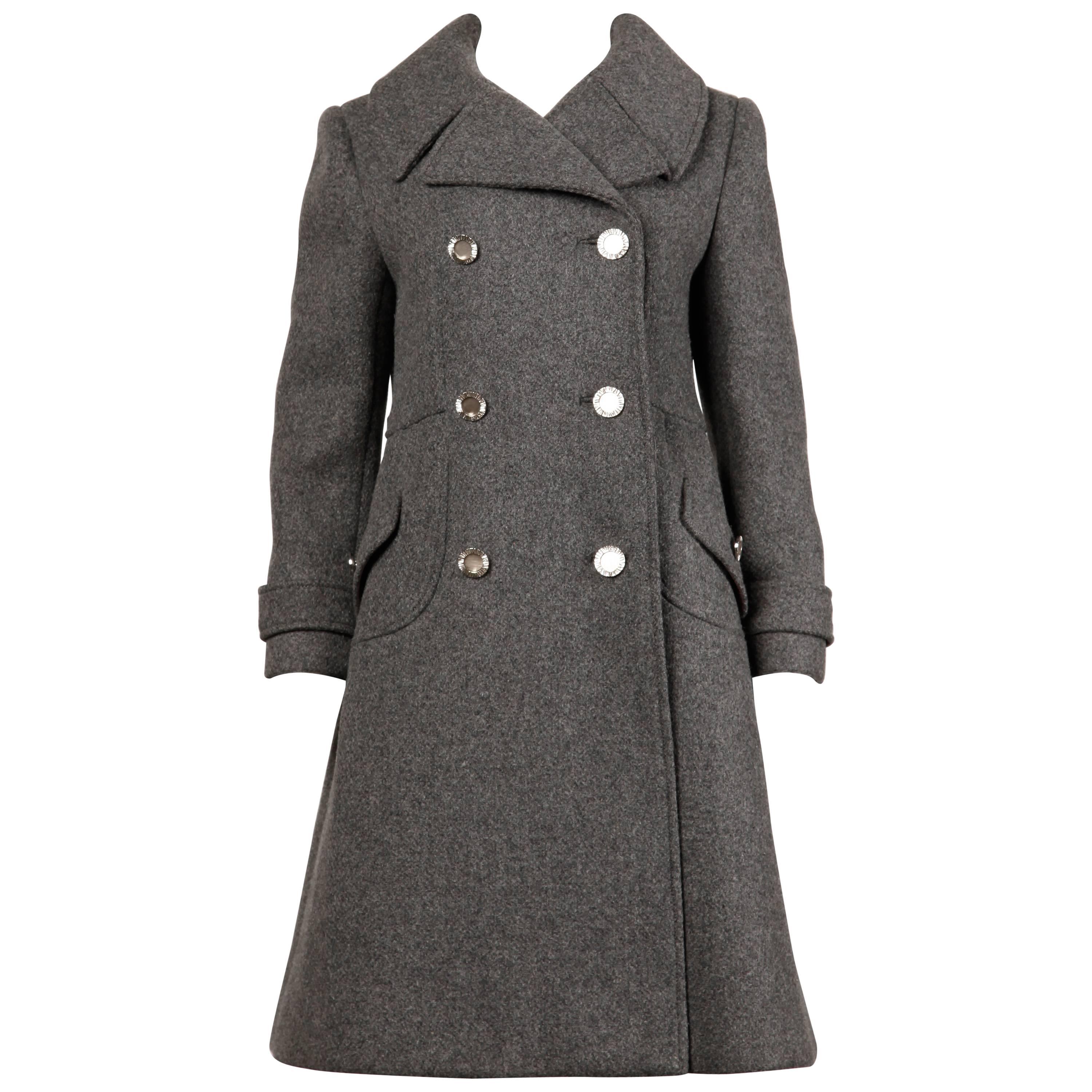 Bonwit Teller Vintage 1960s Heavy Gray Wool Military Inspired Coat