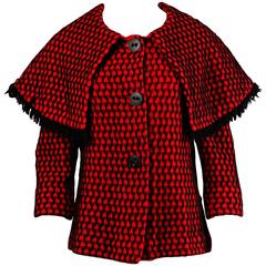 1960er Gino Paoli Vintage Pulloverjacke aus roter und schwarzer Wolle mit Umhang