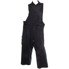 Vintage 1990S YOHJI YAMAMOTO Black Cotton Unisex Oversized Jumpsuit With Lacing Up Sides