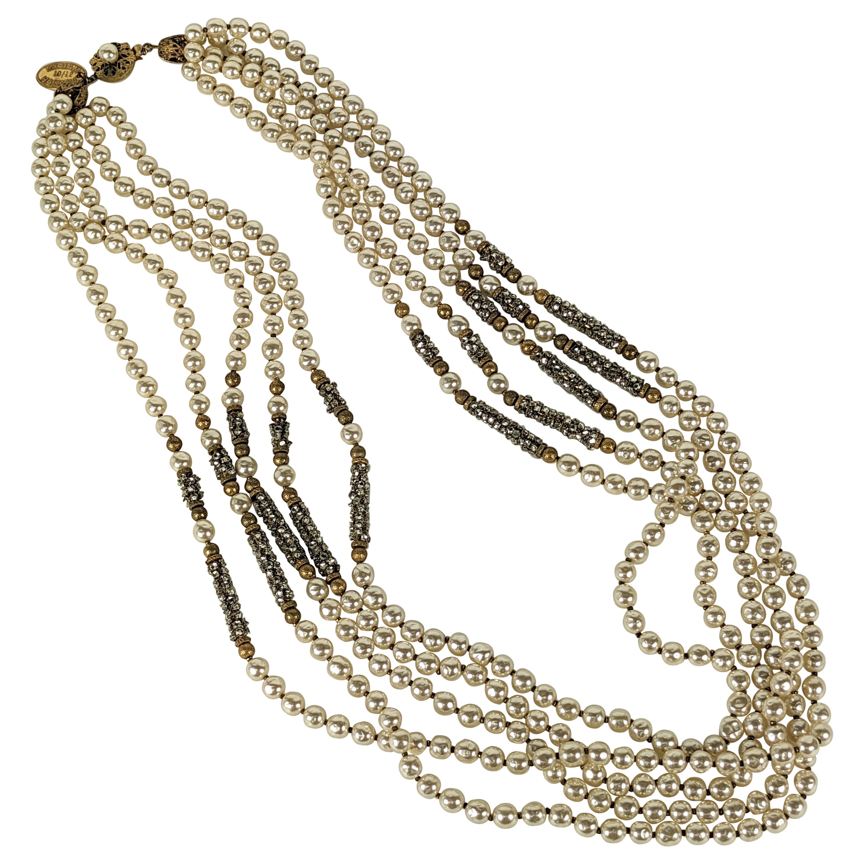 Miriam Haskell - Exceptionnel collier à barre pavé de perles et de roses Monte en vente