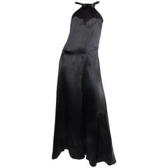 1930S Black Silk Satin Halter Bow Neck Gown