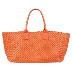 BOTTEGA VENETA orange woven leather SMALL CABAS Tote Shopper Bag