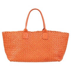 BOTTEGA VENETA arancione pelle intrecciata SMALL CABAS Tote Shopper Bag