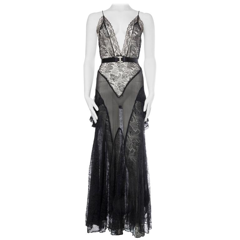 1930s Sheer Silk Gown with Victorian Lace at 1stDibs