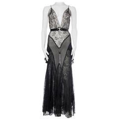Vintage 1930s Sheer Silk Gown with Victorian Lace