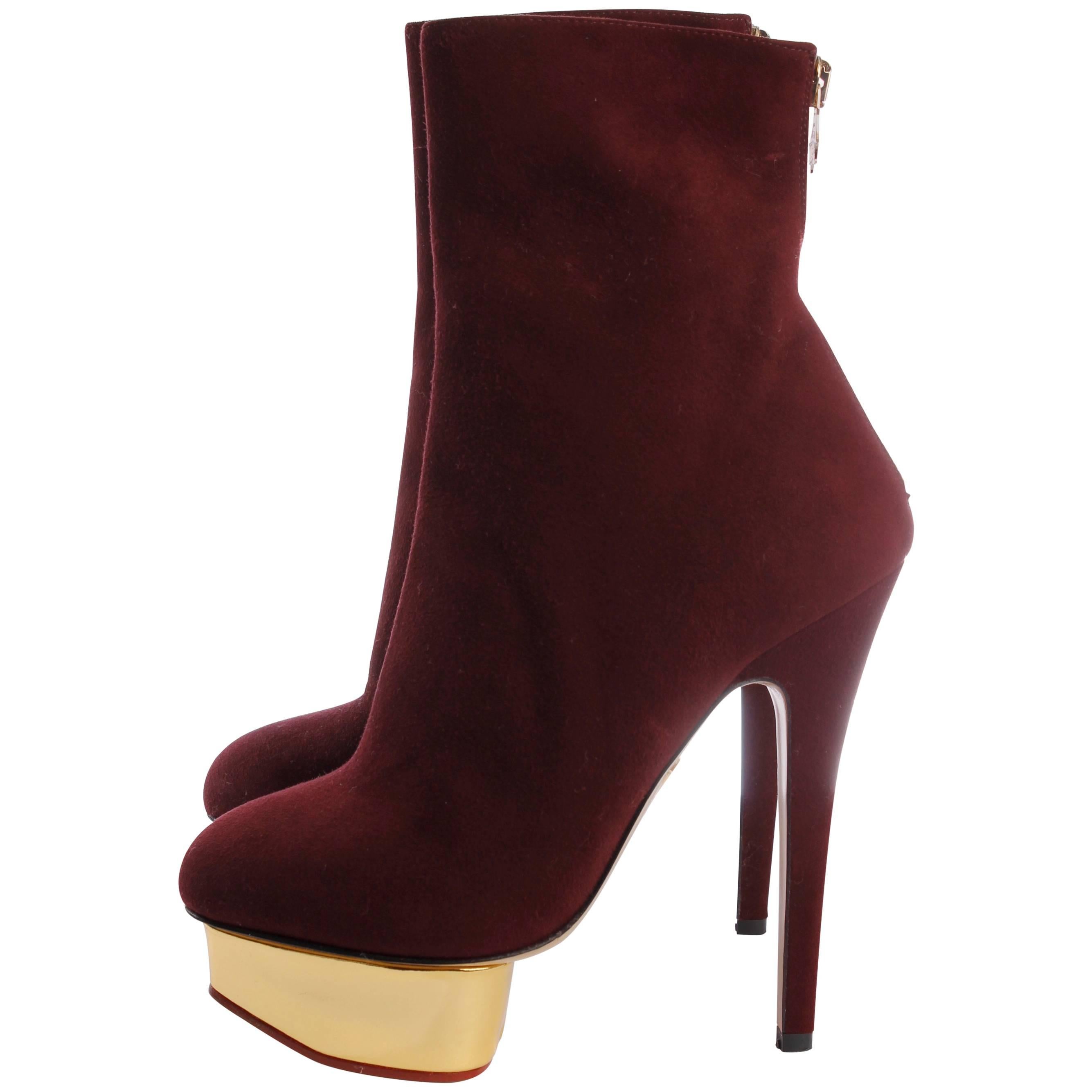 Charlotte Olympia Ankle Boots - burgundy red suede  For Sale