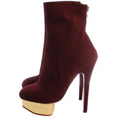Charlotte Olympia Ankle Boots - burgundy red suede 
