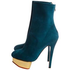 Charlotte Olympia Ankle Boots - emerald green suede