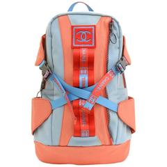 Vintage Chanel Sports Line Red x Blue Canvas Backpack Bag