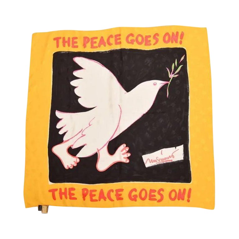 Superbe écharpe Moschino « The Peace Goes on! » vintage en soie colombe