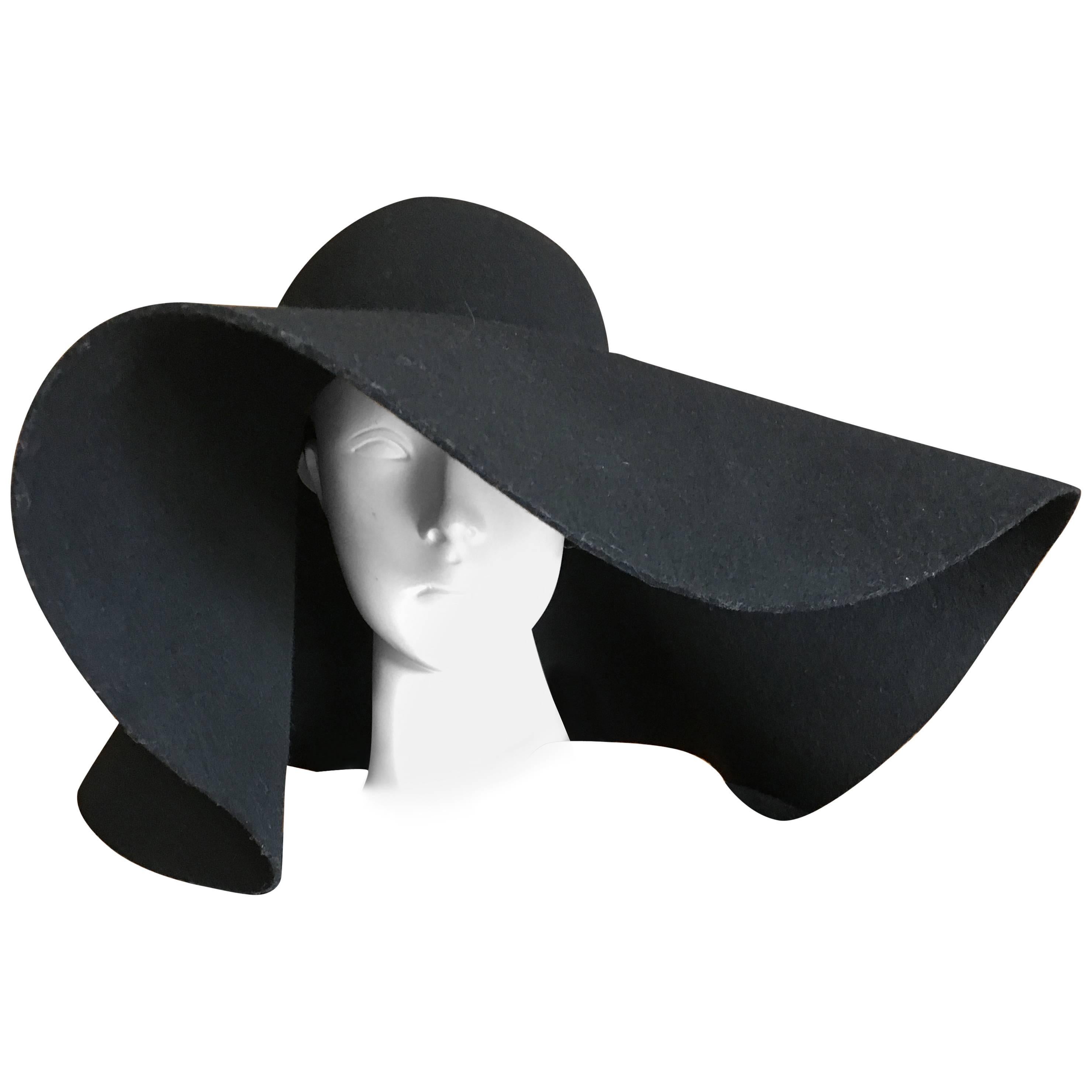 Yves Saint Laurent Rive Gauche Wide Brim Black Hat New / Tags