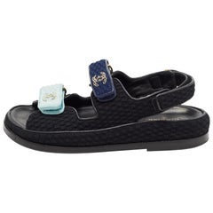 Chanel - Sandales Velcro Dad en tissu et cuir multicolore, taille 38