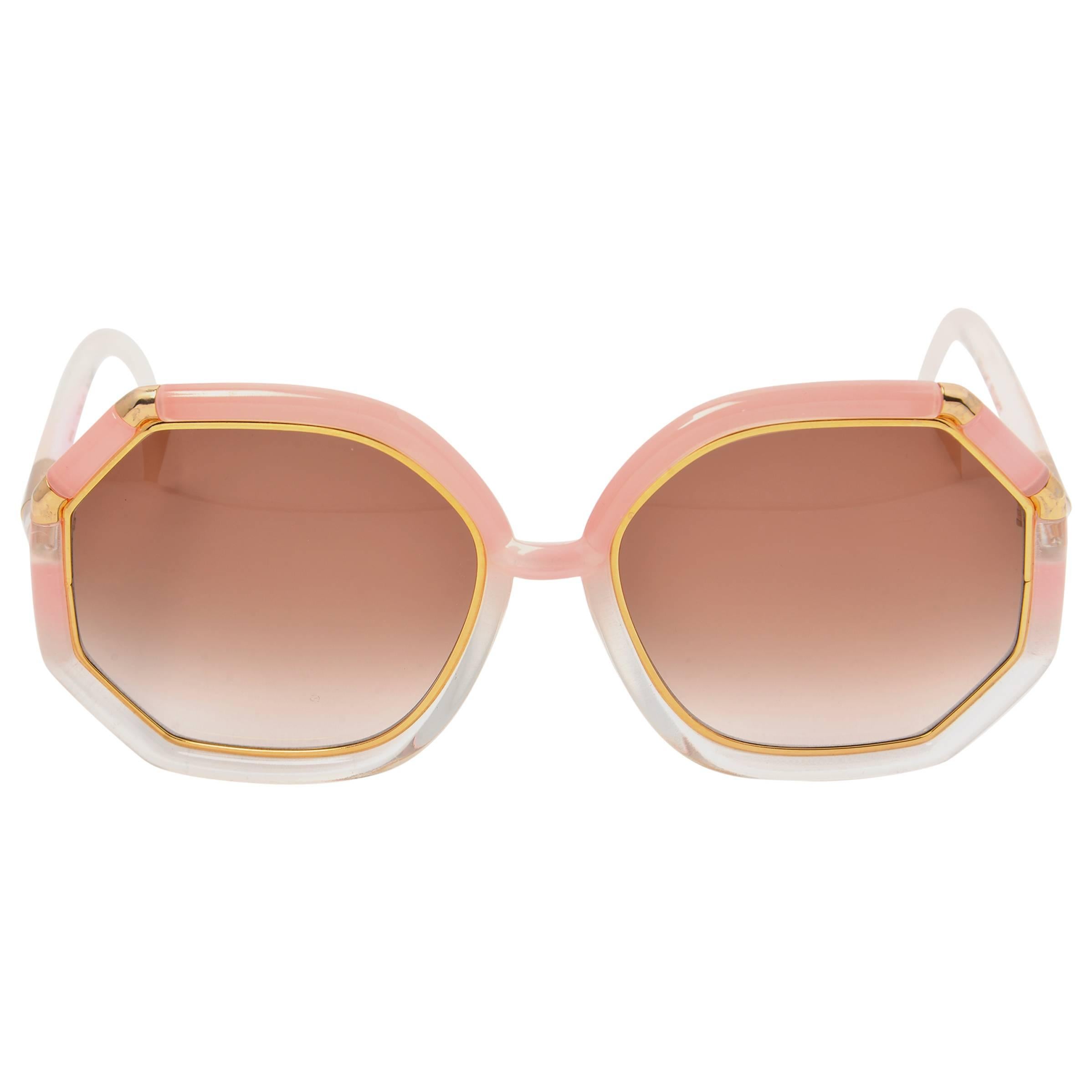 Classic 1970s Ted Lapidus Pink and Gold Oversized Sunglasses