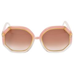 Vintage Classic 1970s Ted Lapidus Pink and Gold Oversized Sunglasses