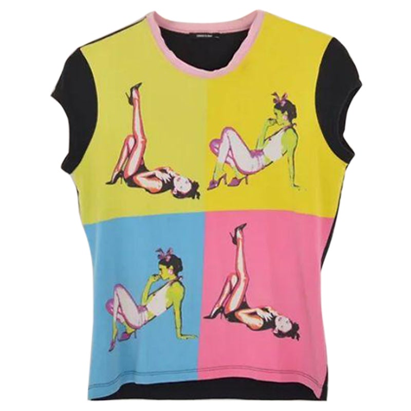 Donatella Versace Y2k 2000's Pop Art Print Baby Tee Vintage Colourful T Shirt For Sale