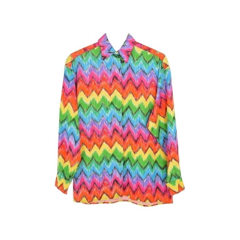 Gianni Versace Versus Rainbow Zig Zag Print Shirt For Sale
