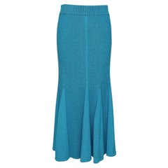 CAROLINA HERRERA Midi Skirt Blue Knit Sweater Maxi Pleated Elastic M
