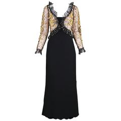Breathtaking Balestra Beaded Evening Gown in Sheer Nude Silk, c. 1990s 1