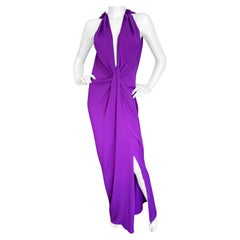  Lanvin by Alber Elbaz 2014 Plunging Purple Evening Dress with High Slit