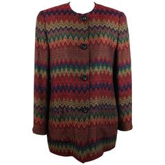 MISSONI Italian VINTAGE Multicolor COLLARLESS BLAZER Jacket SIZE 40 IT 11