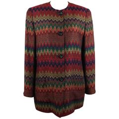  MISSONI Italian VINTAGE Multicolor COLLARLESS BLAZER Jacket SIZE 40 IT 