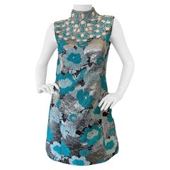 Vintage Michael Kors Collection Brocade Dress with Gobsmacking Turquoise Crystal Collar