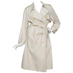 Vintage 80s Burberry Off-white Cotton Double Breasted Trench Coat