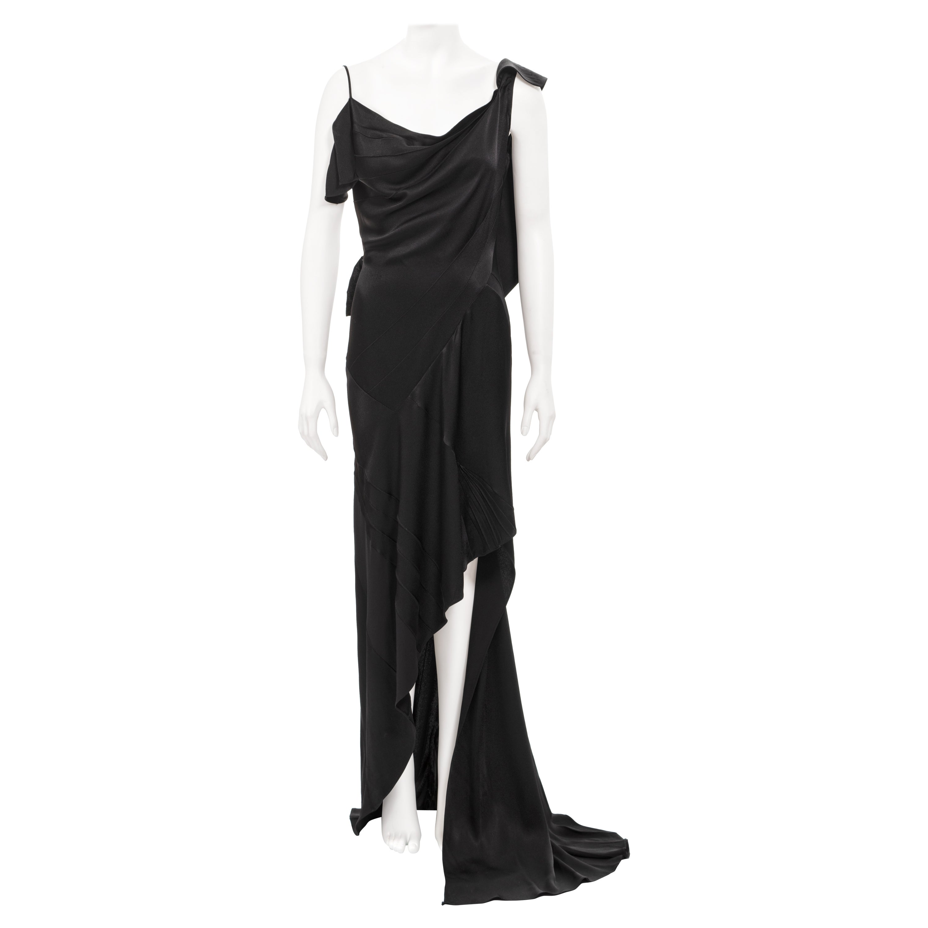 Christian Dior by John Galliano black bias-cut satin evening dress, fw 2000 For Sale