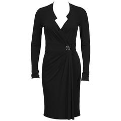 1990's Verace Black Jersey Wrap Dress