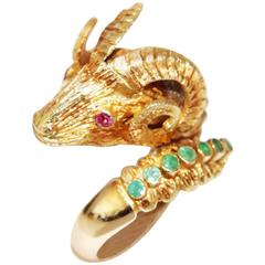 Lalaounis vintage 70s ram emerald ring 18KT