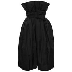 Retro 1960's French Couture Black Taffeta Pouf Cocktail Dress